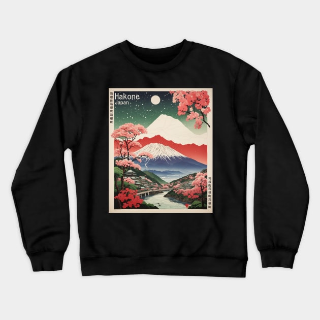 Hakone Japan Mt. Fuji Cherry Blossom Vintage Tourism Travel Poster Crewneck Sweatshirt by TravelersGems